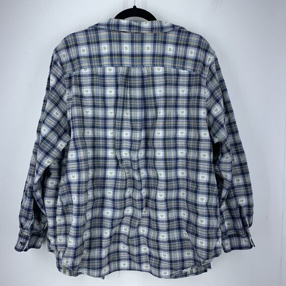 Classic Elements Womens 24W Button Up Shirt Hearts Plaid Cottagecore Blue Cotton - Picture 5 of 6